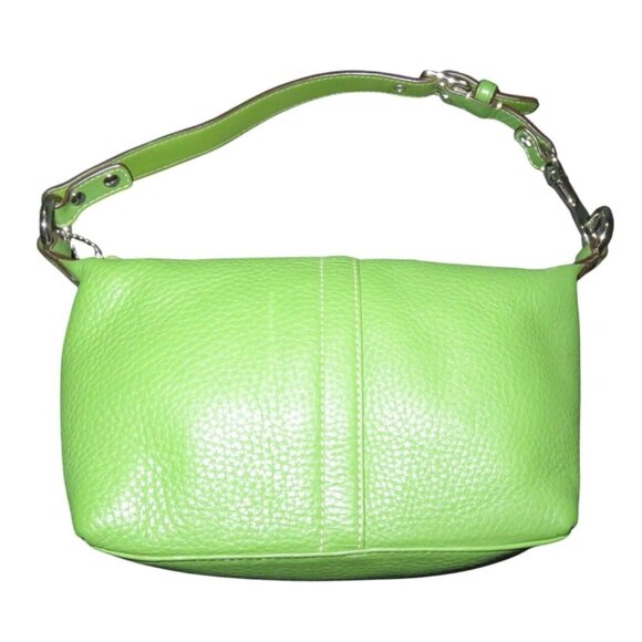 Coach Green Pebble Leather Top Handle Baguette Sufflette Bag & Hangtag - Picture 3 of 15